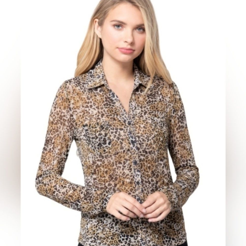 Active USA Leopard‎ Print Semi-Sheer Blouse